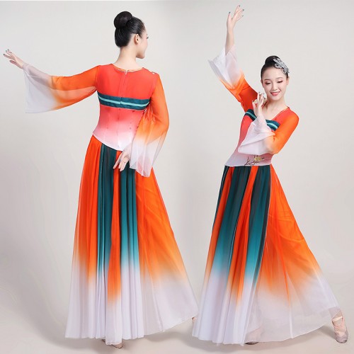 Folk dance clothes women's gauze clothes elegant and fresh new Chinese style dance clothes fan dance suit